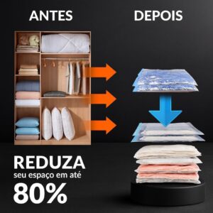Kit 10 Sacos a Vácuo Premium 50x60cm com Bomba Manual | Organizador para Roupas de Viagem, Edredom, Toalha, Cobertor | Saco Vacuo Reutilizável, Impermeável, Antimofo, Vedação Dupla e Fácil Uso