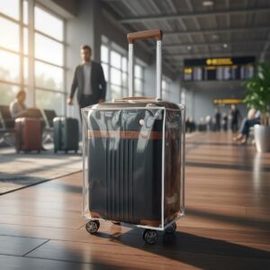 Capa Para Mala de Viagem Protege Contra Arranhões e Impacto Plástico Cristal Transparente Grosso P M G Fechamento com Velcro (Preta, P)