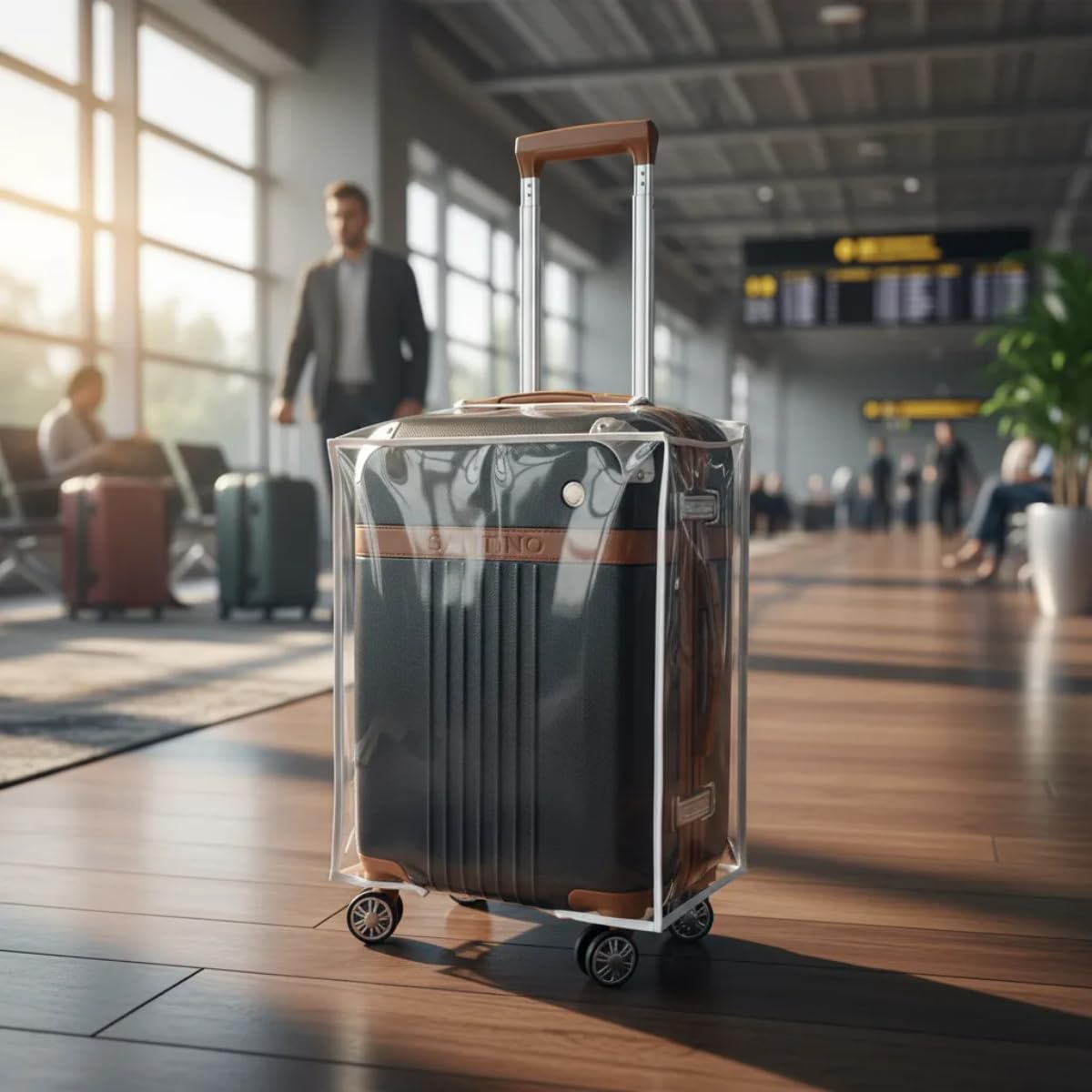Capa Para Mala de Viagem Protege Contra Arranhões e Impacto Plástico Cristal Transparente Grosso P M G Fechamento com Velcro (Preta, P)