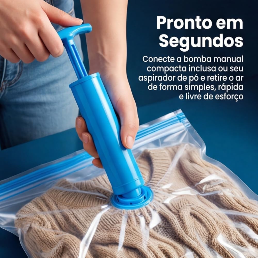 Kit 10 Sacos a Vácuo para Roupas com Bomba Manual 50x60cm – Saco Organizador a Vácuo para Viagem, Mala e Armazenamento, Economiza Espaço - Imagem 2