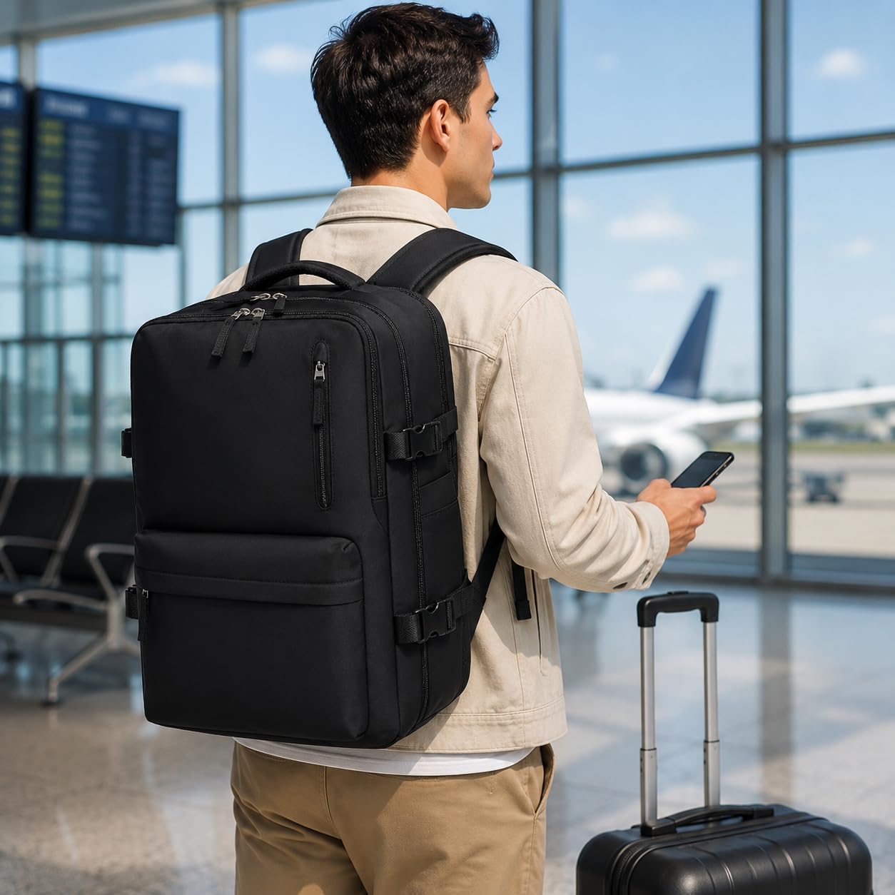 Mochila de Viagem Expansível Impermeável 40L, Compartimento para Notebook até 17”, Bagagem de Mão, Antifurto, USB Externa, Ideal para Avião, Trabalho e Viagens Curtas - Imagem 7