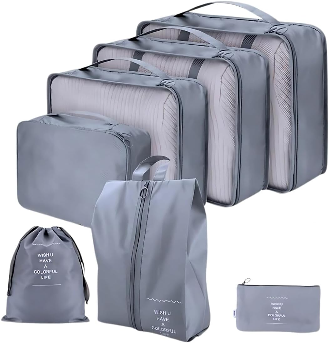Kit Organizador de Malas para Viagem 7 Peças Bolsas Necessaire Sapatos Maquiagem Roupas Bagagem Organizada Conjunto Organizador Completo Premium (Cinza) - Imagem 6
