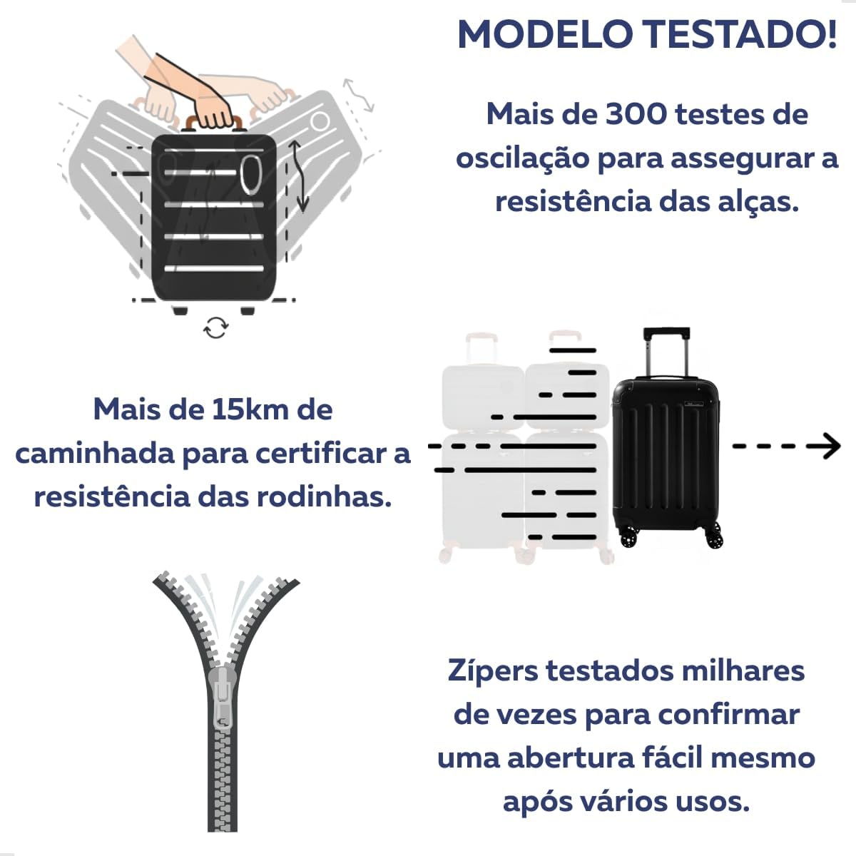 Mala de Bordo ABS Falcon Line SF24 (Preta) | Bagagem de Mão Dimensões Padrão ANAC até 10kg, 4 Rodinhas 360°, Cadeado com Senha | Mala de viagem 10 kg, Divisória Interna com Zíper e Elástico de Fixação - Imagem 7