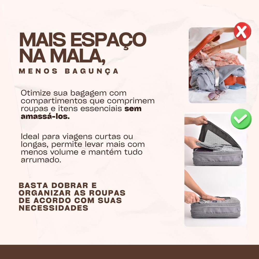 Kit Organizador de Malas para Viagem 7 Peças Bolsas Necessaire Sapatos Maquiagem Roupas Bagagem Organizada Conjunto Organizador Completo Premium (Cinza) - Imagem 3