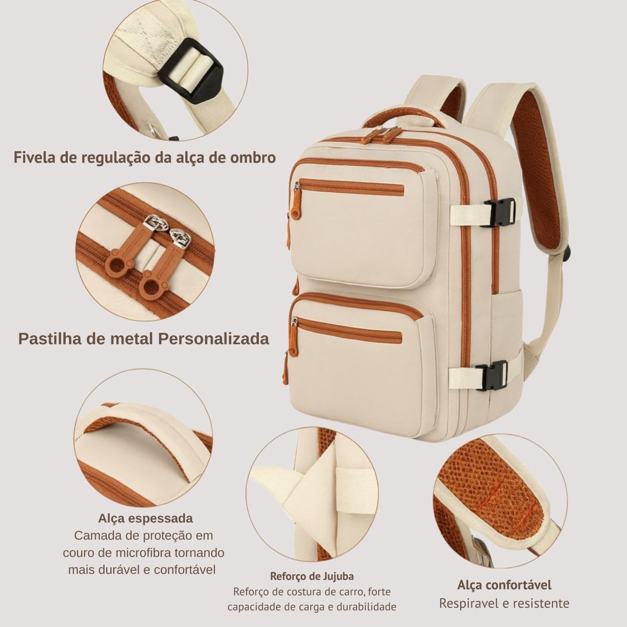 Mochila de Viagem Masculina Feminina Reforçada Executiva Grande Mochila para Notebook Trabalho, Viagem, Faculdade e Escola - Antifurto, Saídas USB e Fone, Alça de Aço, Impermeável + Capa para Tênis - Imagem 2