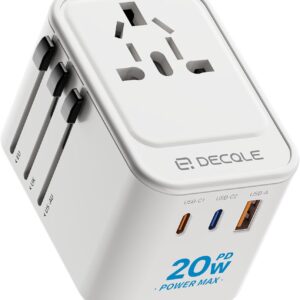 Adaptador Universal de Tomada com 2 USB-C (PD 20W) e 1 USB-A, para UE, Reino Unido, EUA, Canadá, Austrália e 224 países (Branco)