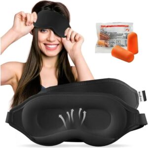Máscara De Dormir 3D Premium 100% Blackout Tapa Olho Confortável Melhora A Qualidade Do Sono Ajuda A Reduzir Estresse E Ansiedade (Preto + Protetor Auricular)