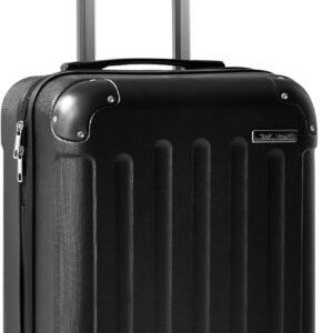 Mala de Bordo ABS Falcon Line SF24 (Preta) | Bagagem de Mão Dimensões Padrão ANAC até 10kg, 4 Rodinhas 360°, Cadeado com Senha | Mala de viagem 10 kg, Divisória Interna com Zíper e Elástico de Fixação