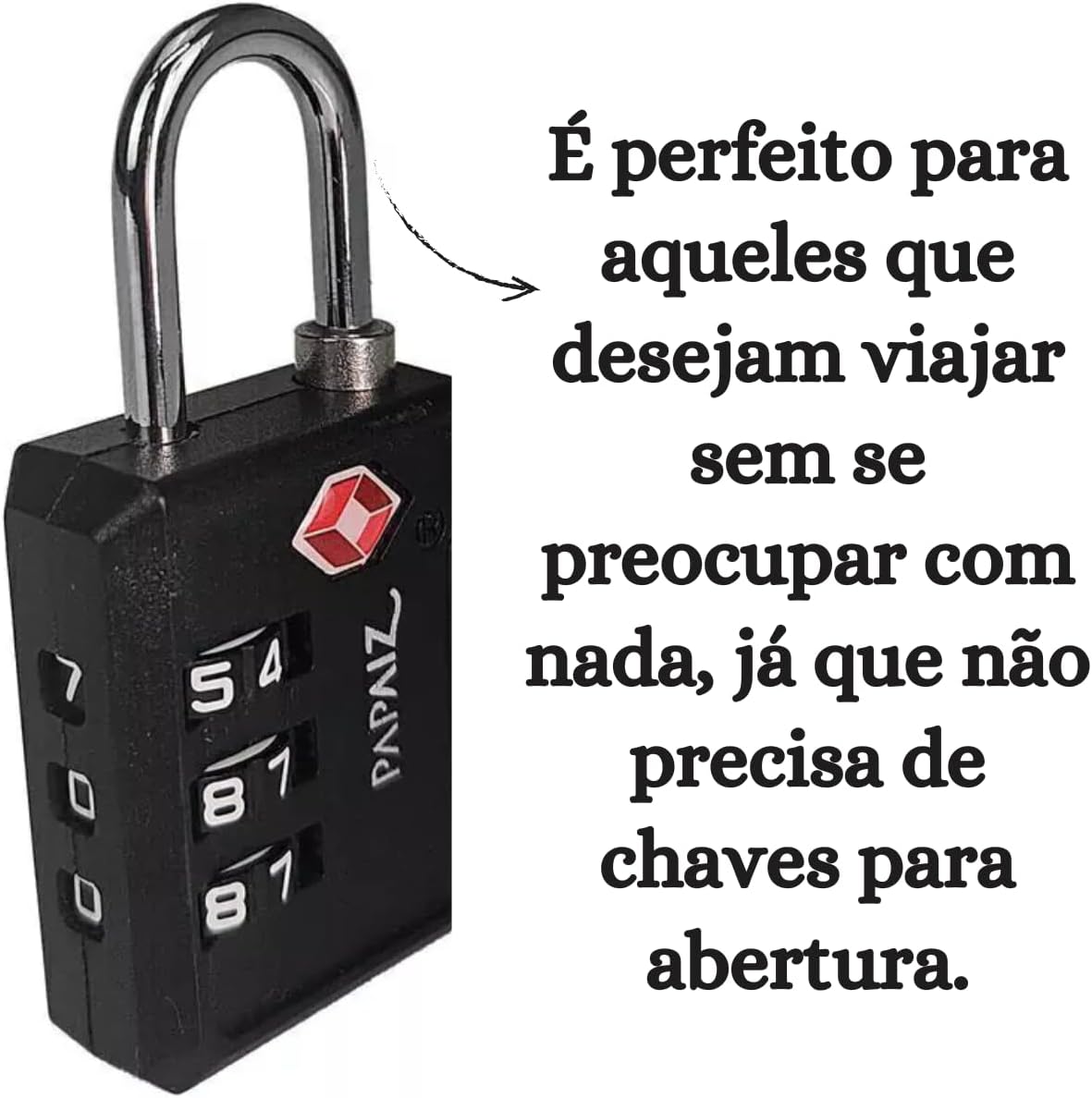 Cadeado Com Segredo Numérico 3 Dígitos Tsa Zamac 30pl Papaiz (Preto) - Imagem 3