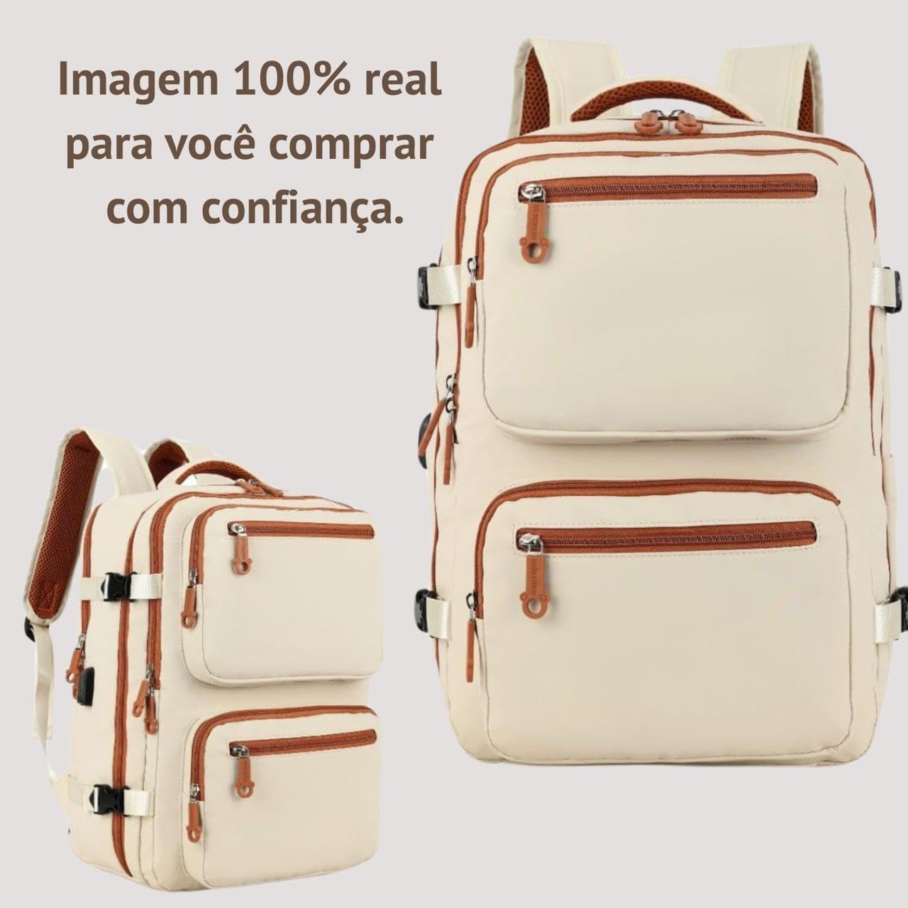 Mochila de Viagem Masculina Feminina Reforçada Executiva Grande Mochila para Notebook Trabalho, Viagem, Faculdade e Escola - Antifurto, Saídas USB e Fone, Alça de Aço, Impermeável + Capa para Tênis - Imagem 4