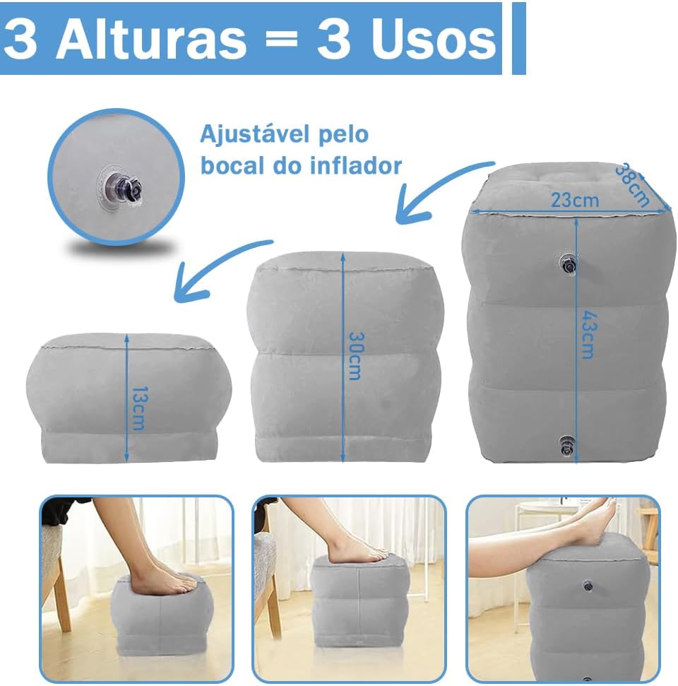 Apoio para Pés, Travesseiro InfláVel para Descanso de Pé de Viagem, Travesseiro InfláVel, Apoio de Pé com um Bomba, Travesseiro AjustáVel de 3 Camadas de Altura para Descanso de Pernas - Imagem 3