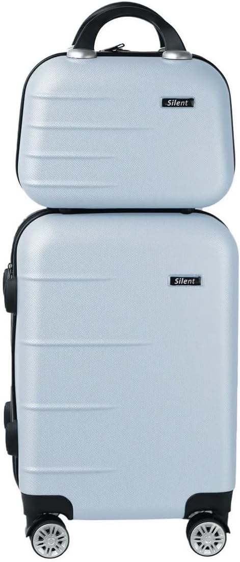 Kit Mala de Bordo Silent Ipanema + Frasqueira - Padrão ANAC | Rígida em ABS | 4 Rodas Duplas 360° | Cadeado Numérico Integrado | Leve e Resistente (Azul Candy)