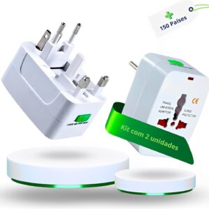 Kit 2 Adaptadores Tomada Universal Padrão Internacional Adaptador Mais de 150 Países Para Viagem Bivolt EUA UK JP AU EU Premium