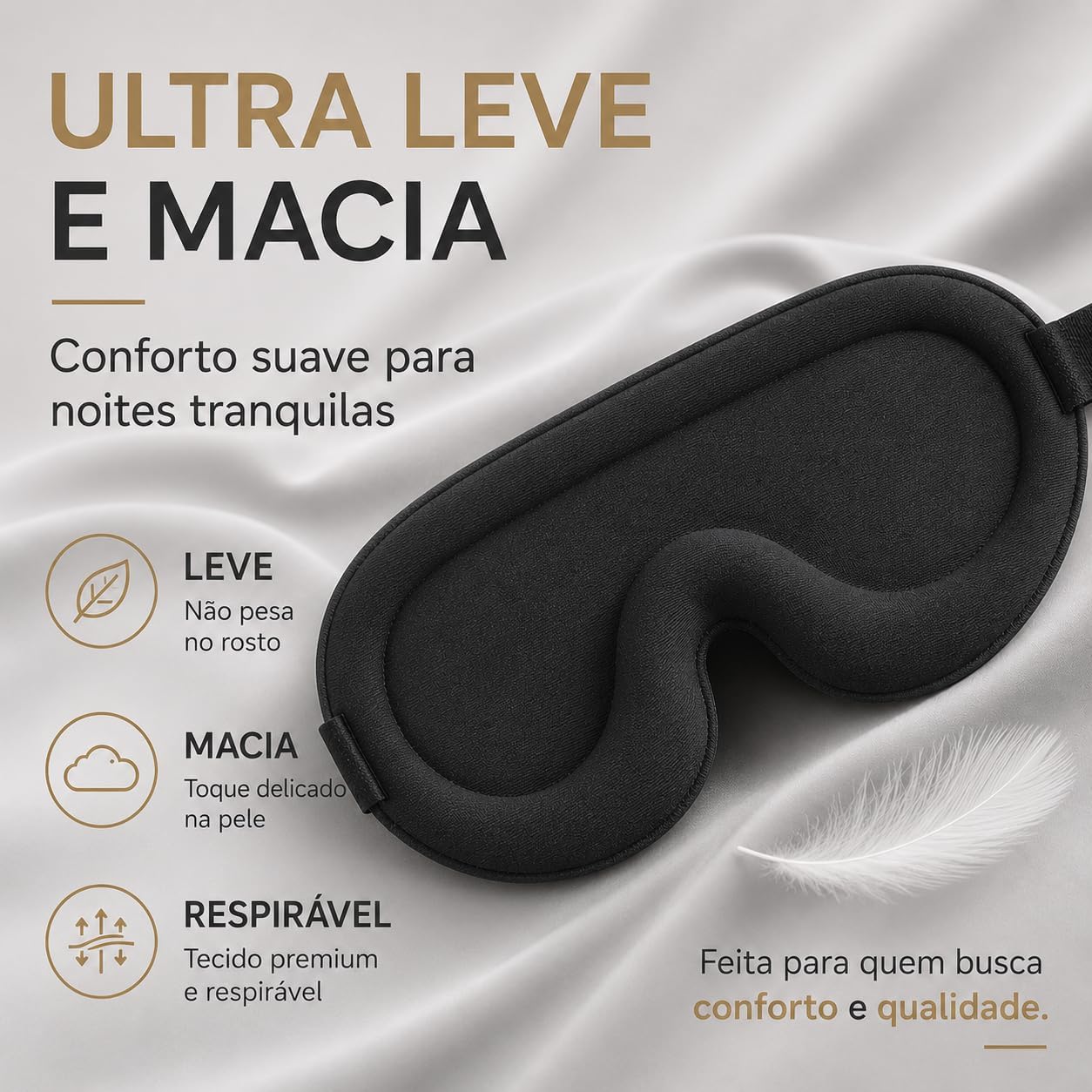 Máscara de Dormir Luxuosa 3D Unissex - Perfeita para Quem Dorme de Lado, Design Ergonômico Patenteado 100% Sem Pressão & Bloqueio Total de Luz, Tapa Olho com Alça Ajustável Fácil, para Viagens e Uso Doméstico, Cobertor Ocular Noturno(Preto) - Imagem 4