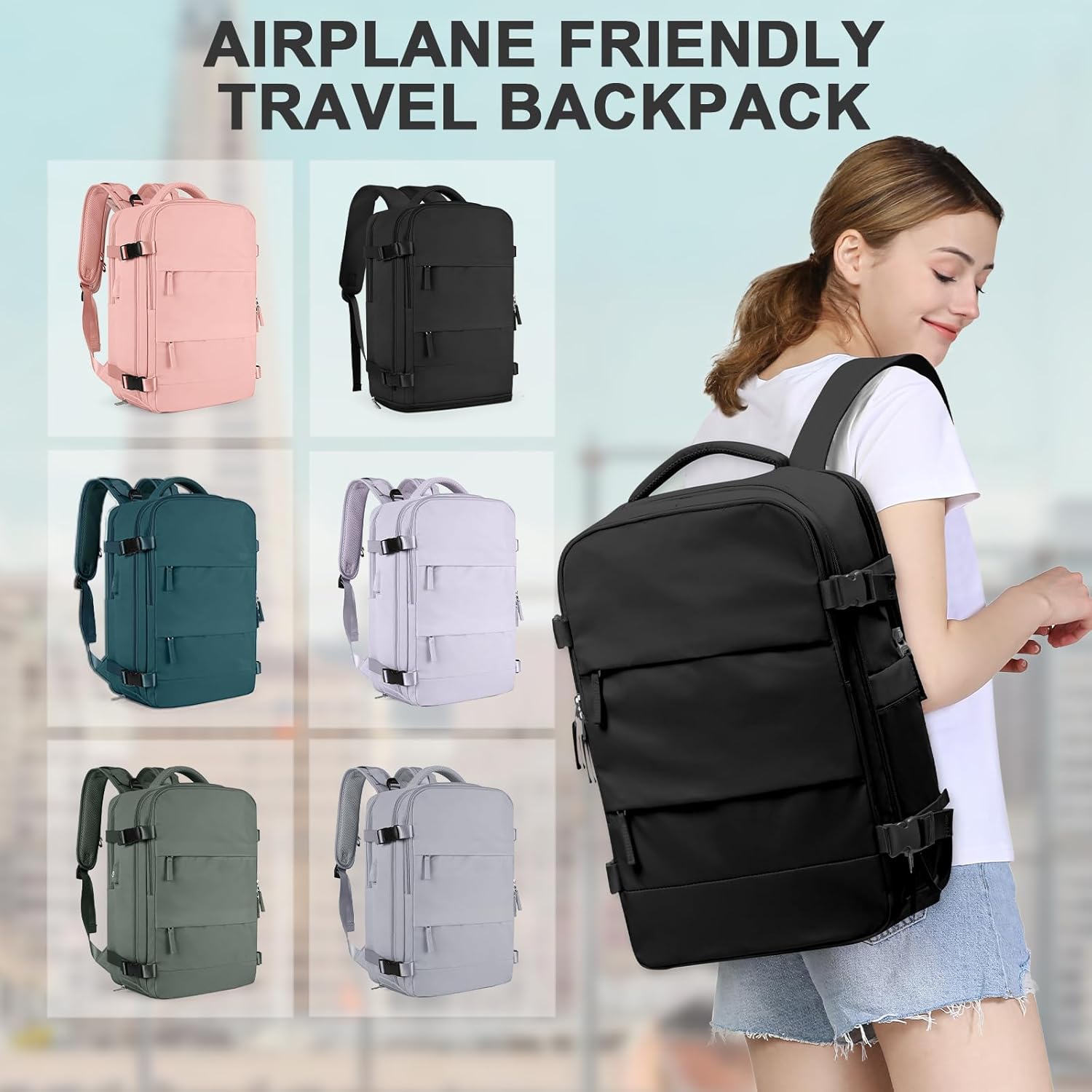 Mochila de viagem coowoz unissex, grande, mala de mão, mochila para trilha, Preto, Large - Imagem 8