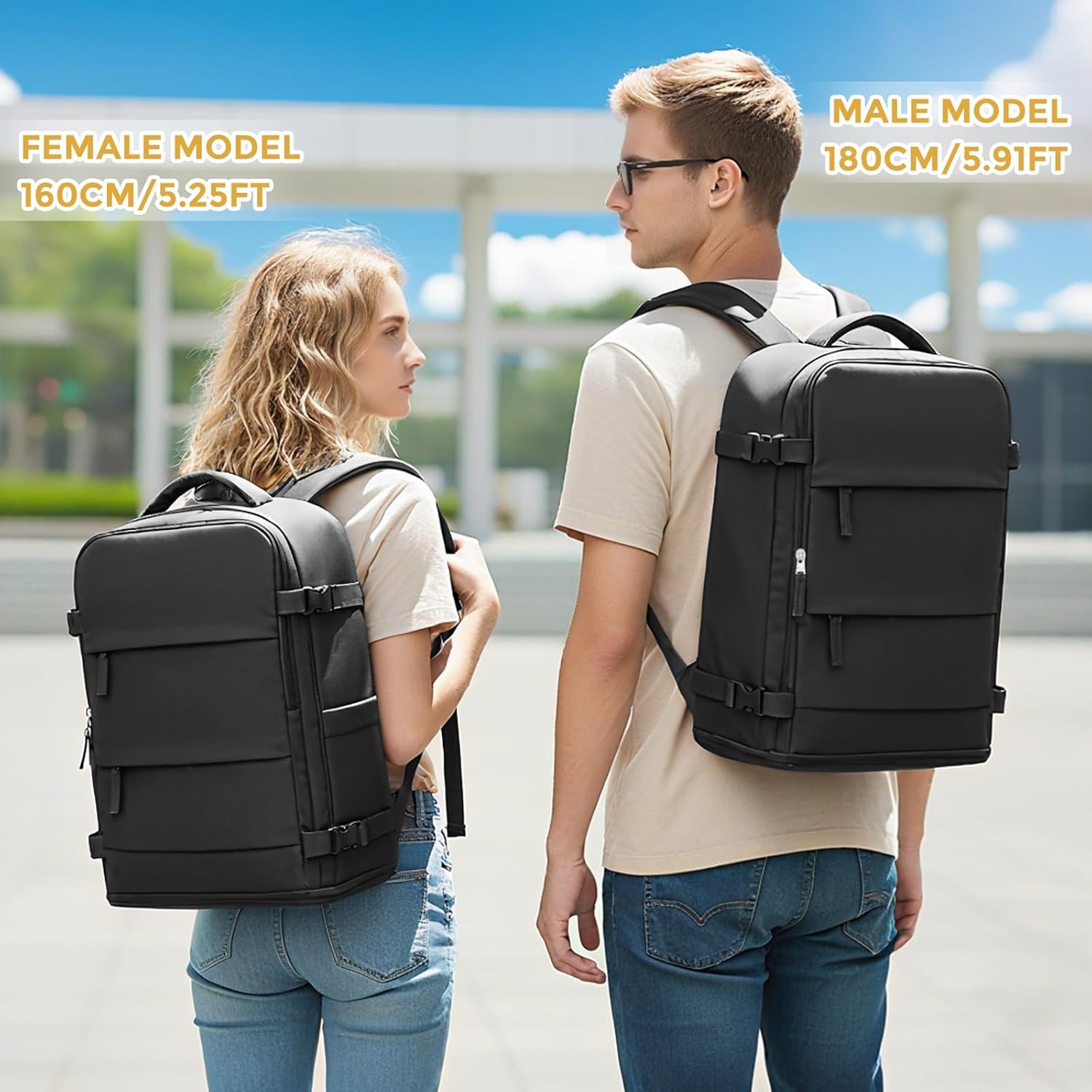 Mochila de viagem coowoz unissex, grande, mala de mão, mochila para trilha, Preto, Large - Imagem 3