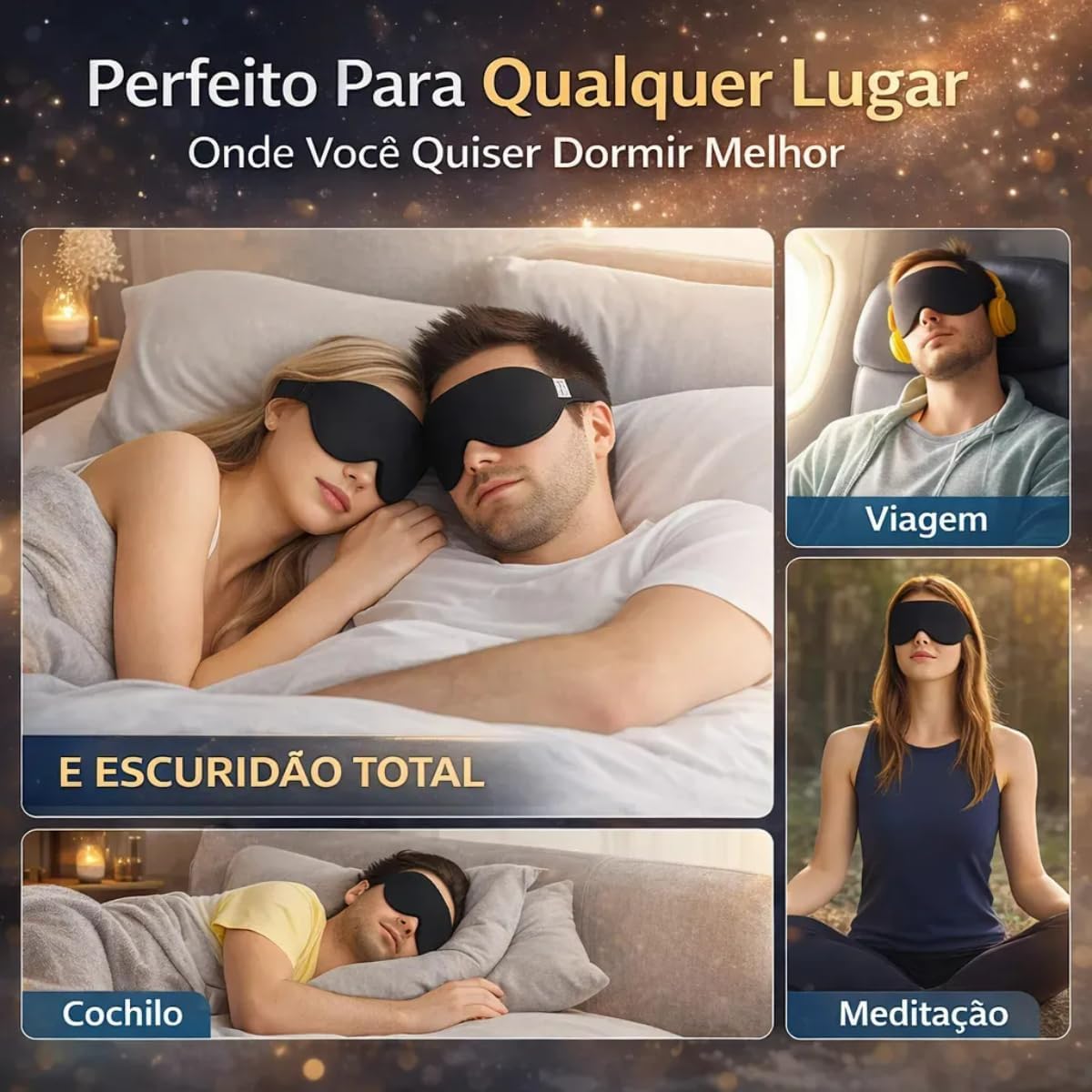 Máscara De Dormir 3D Premium 100% Blackout Tapa Olho Confortável Melhora A Qualidade Do Sono Ajuda A Reduzir Estresse E Ansiedade (Preto + Protetor Auricular) - Imagem 4