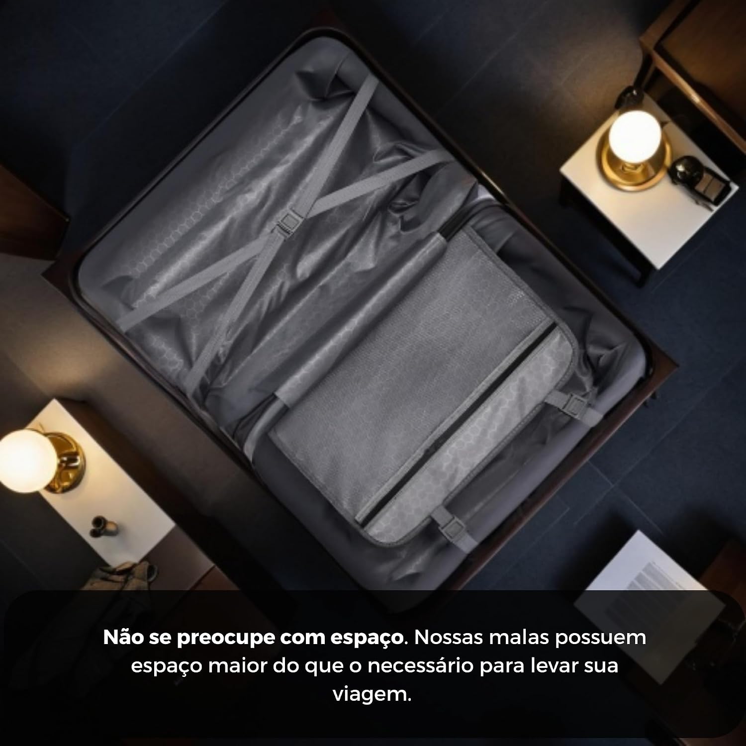 Mala de Bordo ABS Falcon Line SF24 (Preta) | Bagagem de Mão Dimensões Padrão ANAC até 10kg, 4 Rodinhas 360°, Cadeado com Senha | Mala de viagem 10 kg, Divisória Interna com Zíper e Elástico de Fixação - Imagem 5