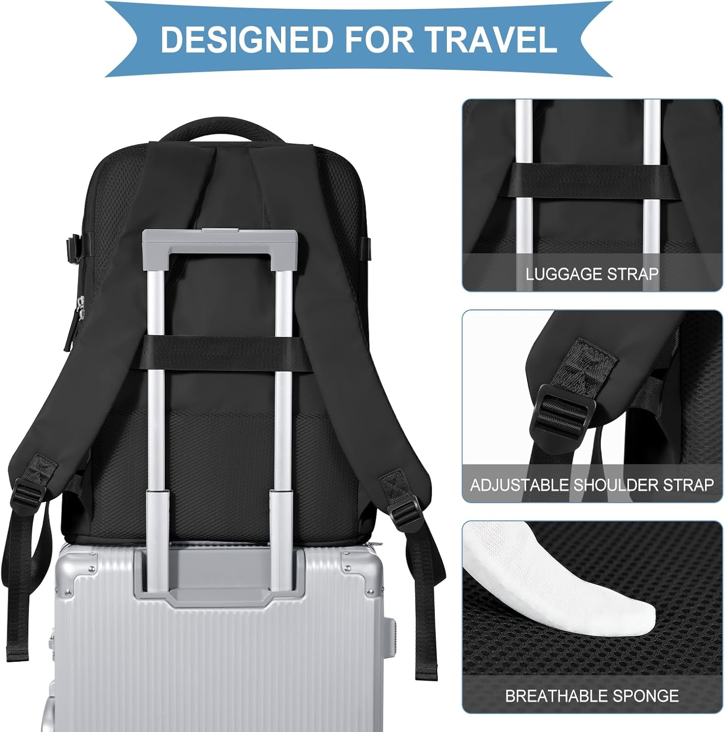 Mochila de viagem coowoz unissex, grande, mala de mão, mochila para trilha, Preto, Large - Imagem 6