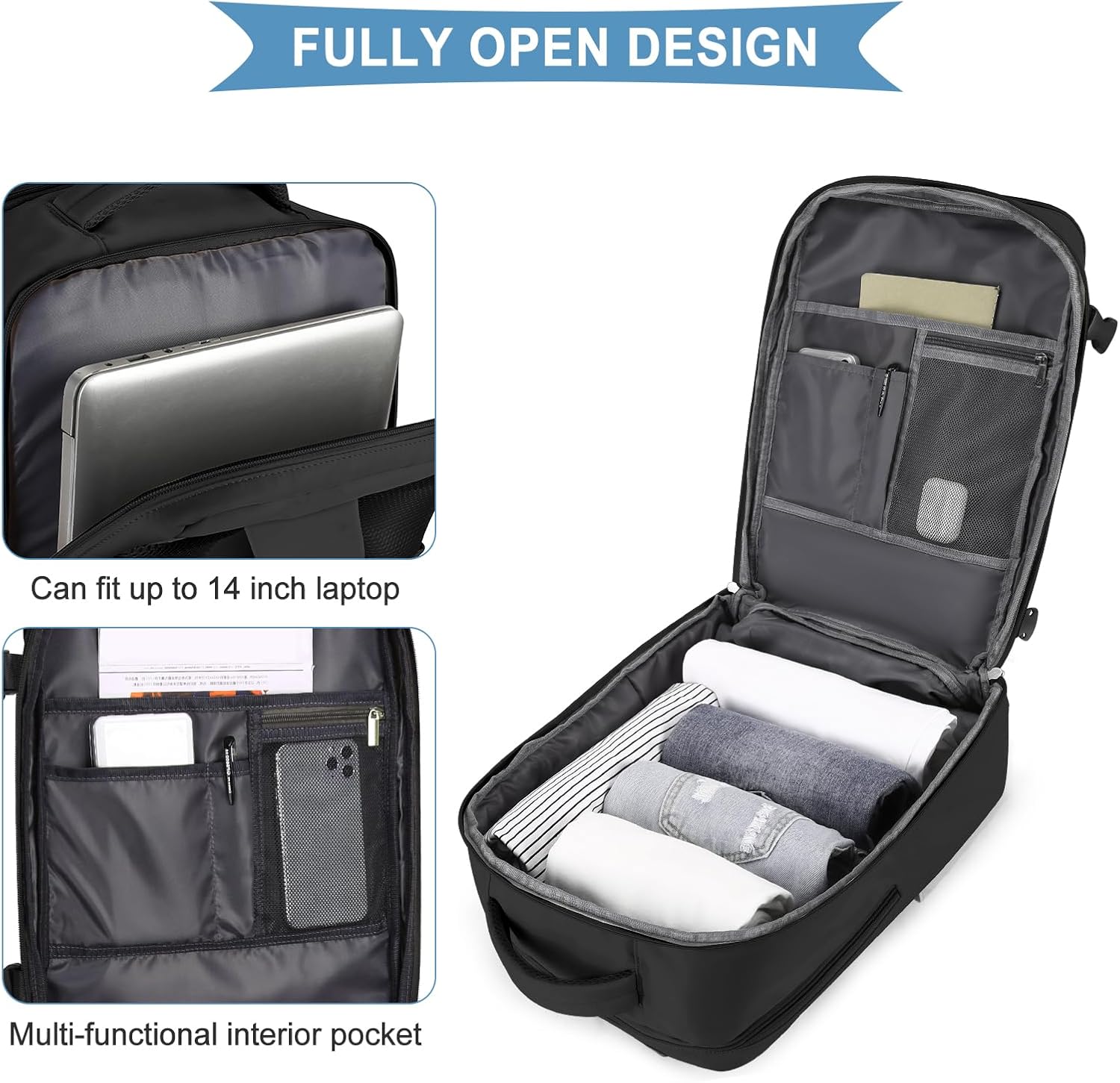 Mochila de viagem coowoz unissex, grande, mala de mão, mochila para trilha, Preto, Large - Imagem 7