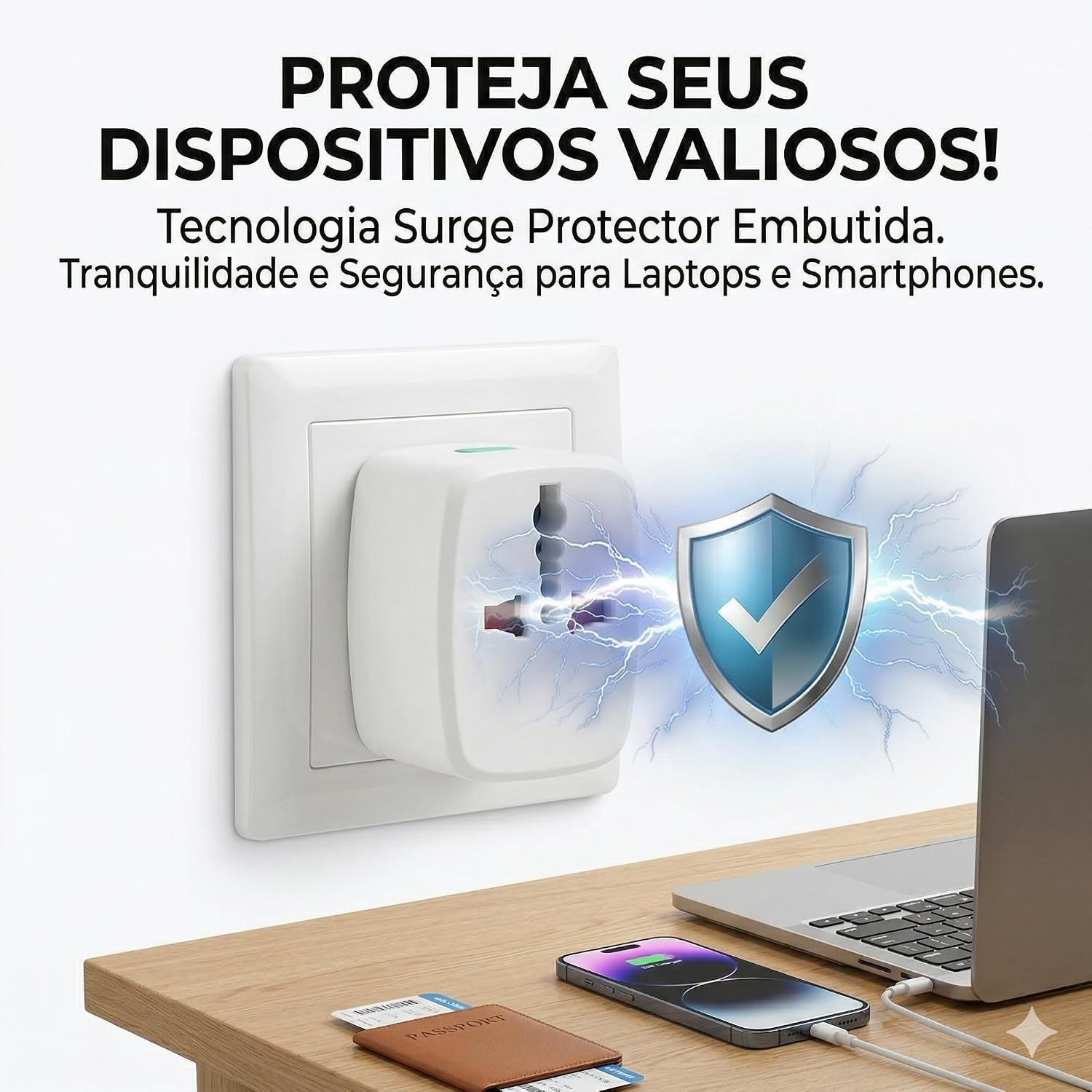 Adaptador Universal de Tomada para Viagem – Padrão Internacional, Compatível com Europa, EUA, UK, Ásia e Mais de 150 Países, Bivolt, 3 Pinos, Portátil, Ajustável e com Trava de Segurança Premium - Imagem 3