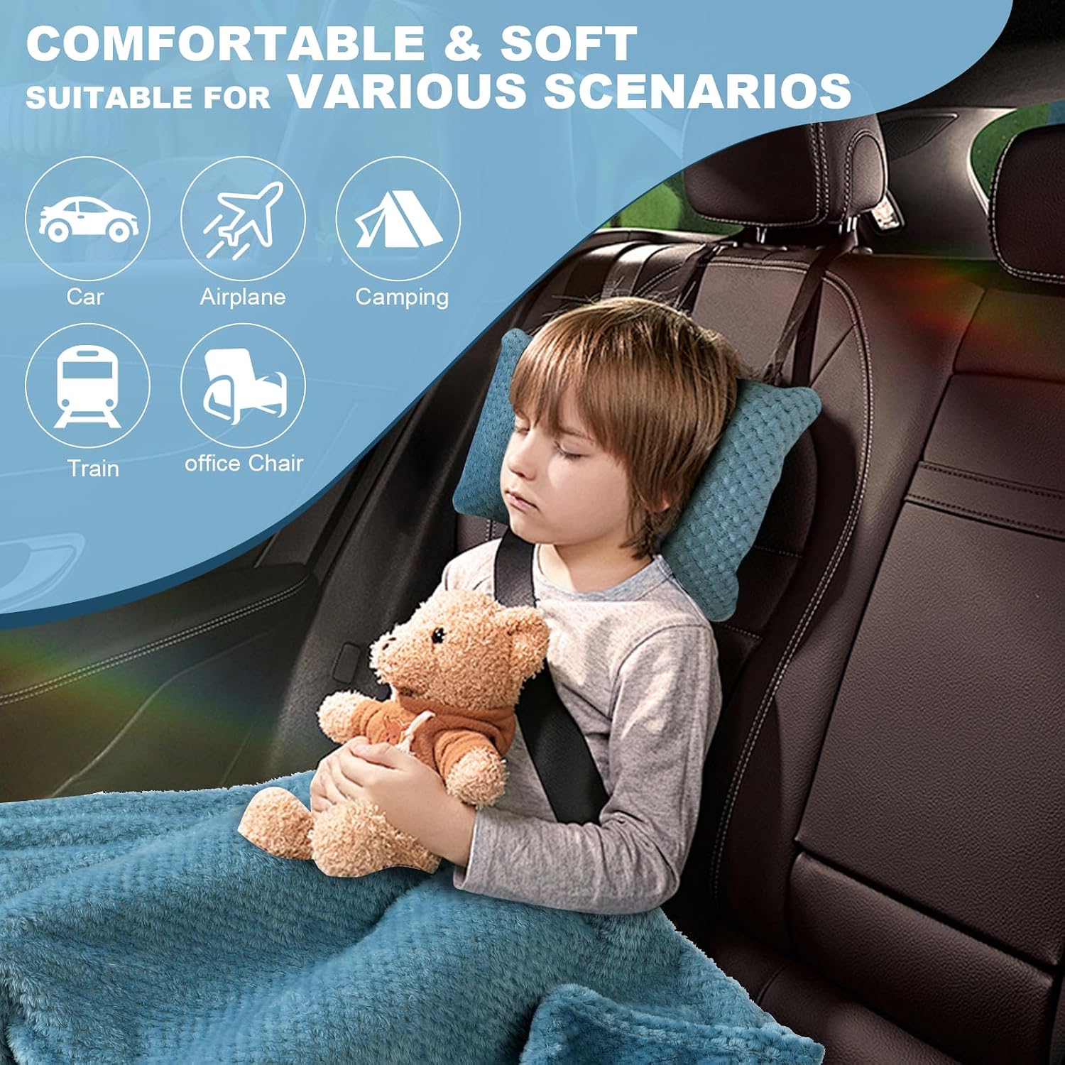 Cobertor de viagem compacto de avião com bolsa, cobertor de avião embalável 3 em 1 essenciais de viagem, travesseiro e cobertor de viagem, travesseiro inflável, manga de bagagem e clipe de - Imagem 3