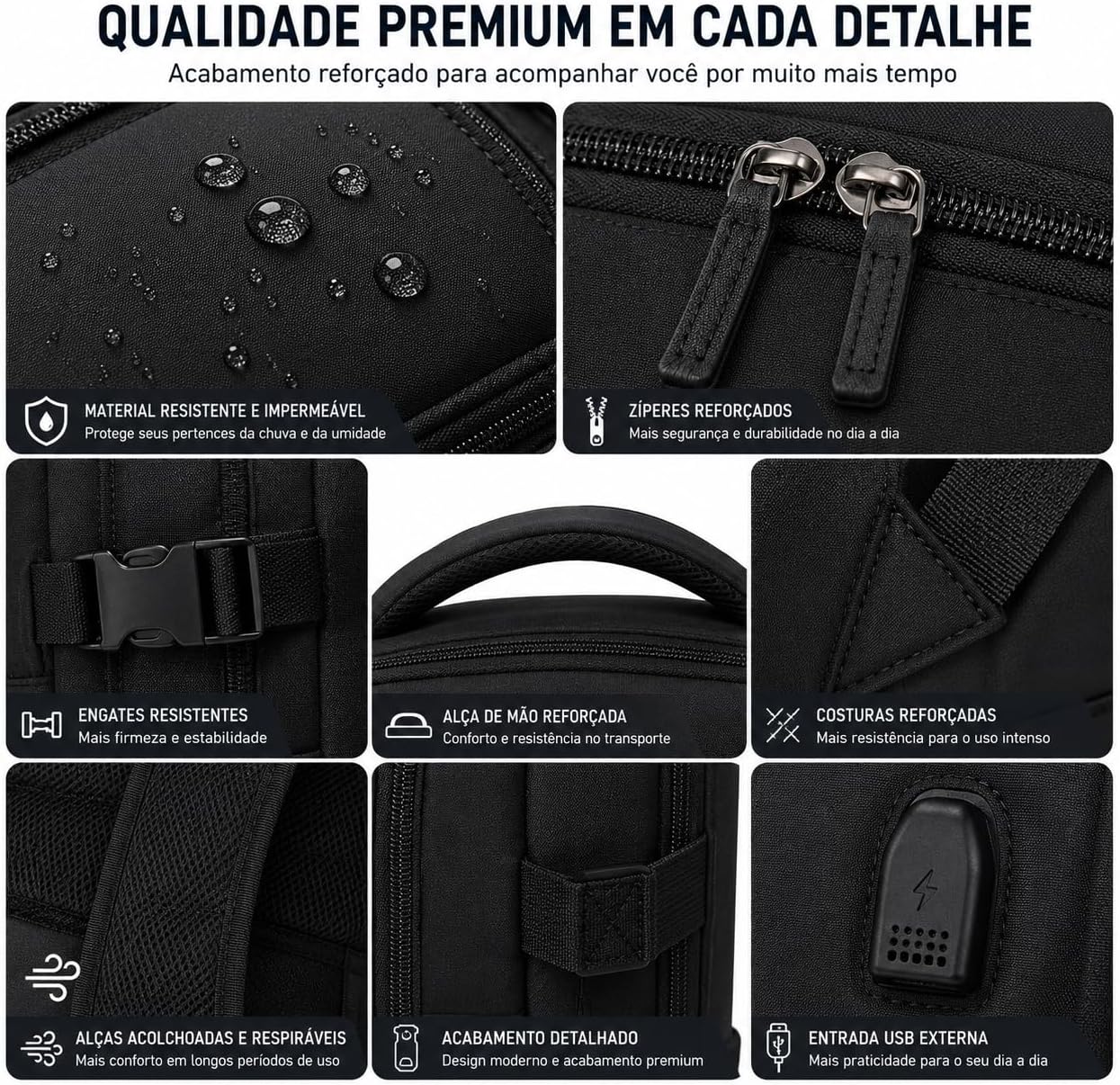 Mochila de Viagem Expansível Impermeável 40L, Compartimento para Notebook até 17”, Bagagem de Mão, Antifurto, USB Externa, Ideal para Avião, Trabalho e Viagens Curtas - Imagem 3