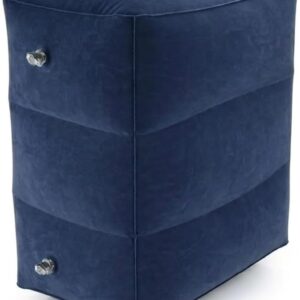 Apoio Inflável Pé Almofada Travesseiro Viagem Avião Carro Ônibus Criança Adulto Descanso Conforto Pernas Portátil 40x30x43cm (Azul)