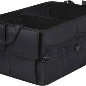 Organizador Porta Malas Carro Dobrável Impermeável com Alça, Divisórias e Bolso Externo, Baú Multiuso para Veículos, Viagens e Uso Diário