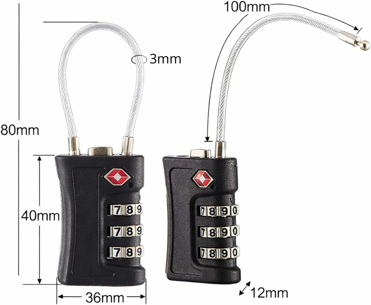 2 Unid Cadeado para bagagem segurança tsa com Cabo de Aço e Senha p/mochila Mala - Imagem 2