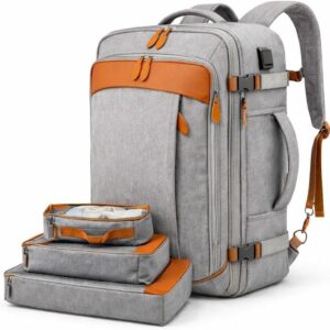 Mochila de Viagem Expansível 40L Impermeável com 3 Organizadores, Impermeável, Porta USB, para Notebook, Trabalho e Escola, Masculina, Feminina, Viagem Avião
