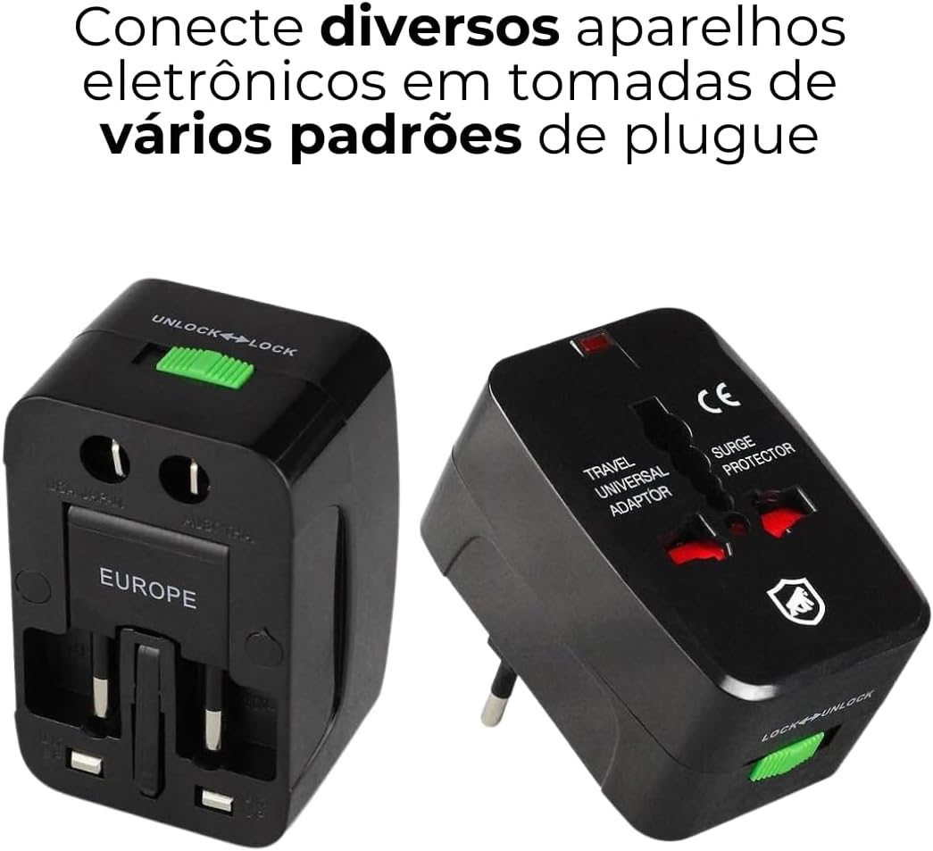 Gshield Adaptador Universal de Tomada para Viagem Bivolt Padrão Internacional 3 Pinos, Tank Preto - Imagem 4
