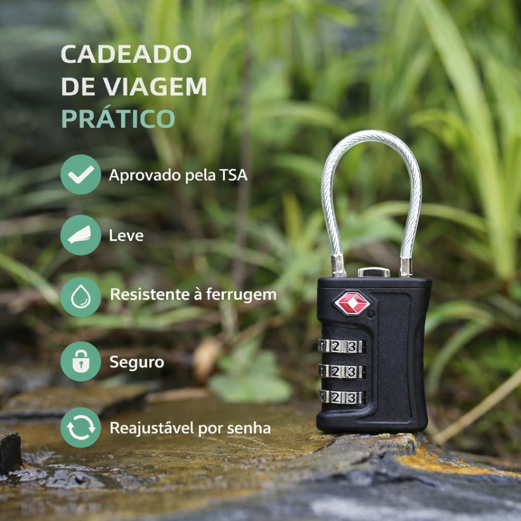 2 Unid Cadeado para bagagem segurança tsa com Cabo de Aço e Senha p/mochila Mala - Imagem 6