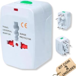 Kit 2 Adaptadores de Tomada Universal Para Viagem Internacional Bivolt Compatível 150 Países - EUA UK EU AU JP