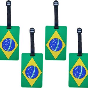 Kit 4 Tag de Bagagem Identificador de Mala de Viagem Férias Avião Etiqueta de Silicone Premium (BRASIL, TAG)