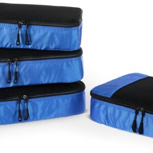 Amazon Essentials conjunto de acessórios de viagem com 4 organizadores de mala, organizador de bagagem com zíperes duplo e parte superior em tela, poliéster, tamanho 2 médios e 2 grandes, azul (anteriormente Amazon Basics)