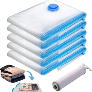 Kit 5 Saco a Vacuo + Bomba Mala Viagem Roupas Cobertor Edredom Vac Bag Guarda Roupa Mais Espaço