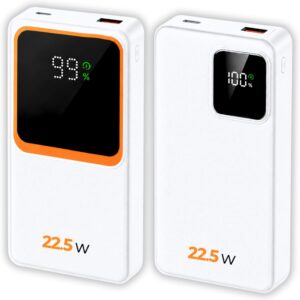 Carregador Portátil (Power Bank) 20000Mah Turbo 22.5w Carregamento Ultra Rápido PD Visor Led com 2 Saídas Compatível com Android e IOS (Branco)