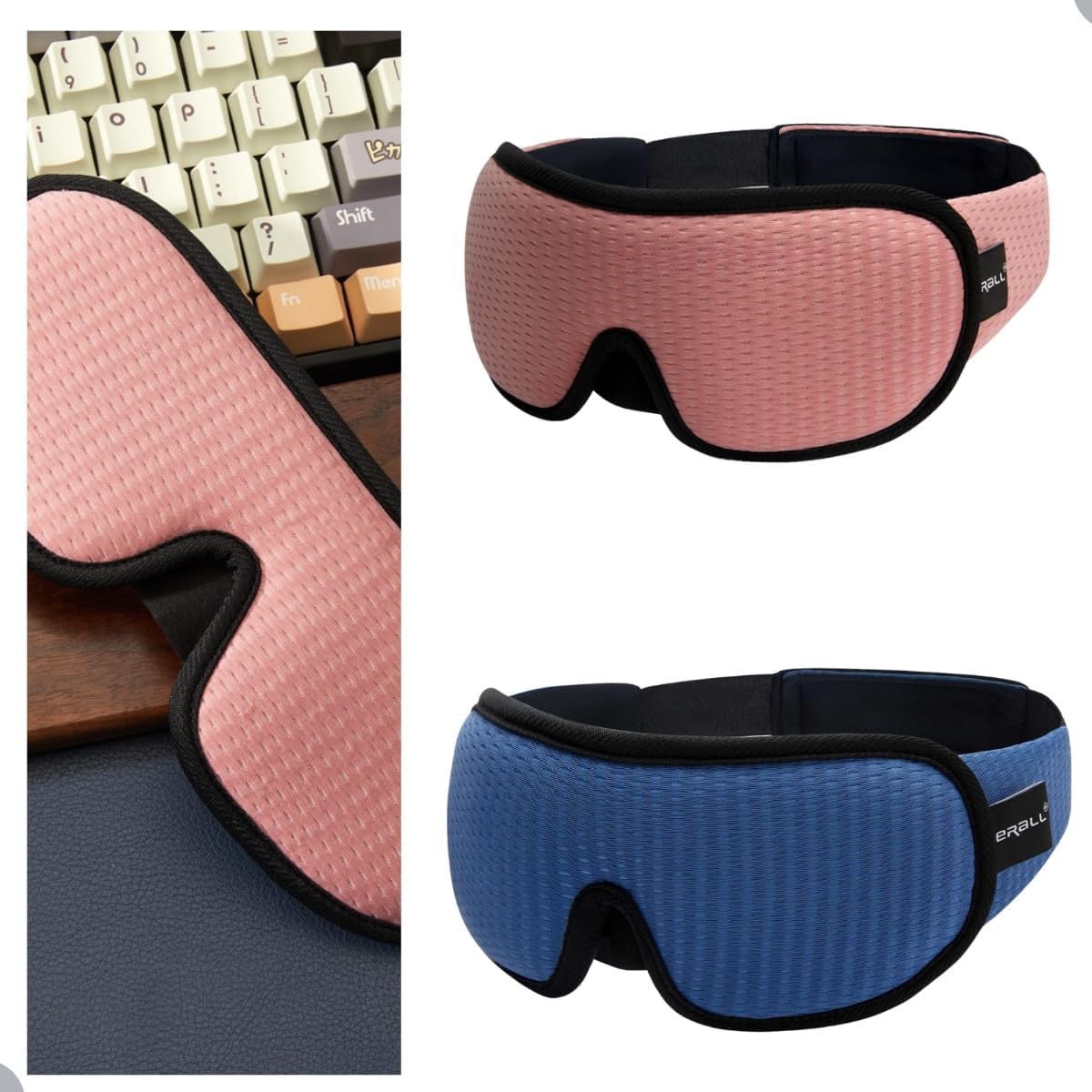 Máscara para Dormir 3D Premium, Tapa Olhos Ajustável, Design Anatômico, Disponível em Rosa e Azul (Azul) - Imagem 6