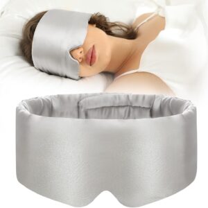 SECZIPE Máscara de dormir 100% seda amoreira, máscara de olho para mulheres e homens com faixa ajustável, para dormir de lado, máscara de dormir blackout para viagem e escritório (cinza)