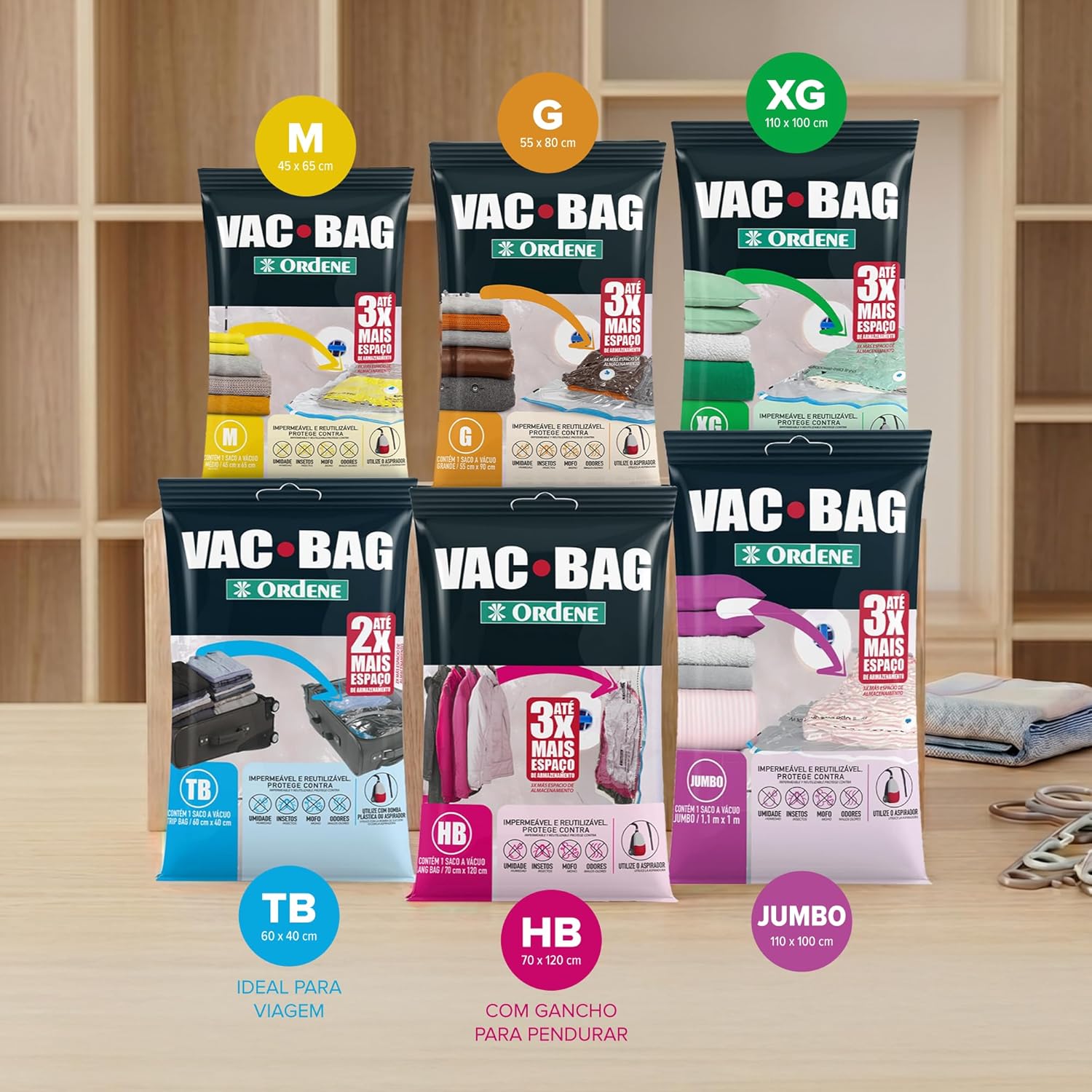 Ordene - Saco Plástico à Vácuo para Armazenamento, Tamanho Médio, Cor Transparente, Linha Vac Bag - Imagem 7