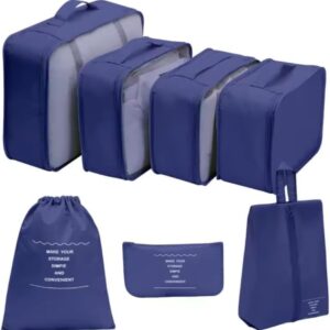 Kit Organizador de Malas para Viagem 7 Peças Conjunto Organizador Completo Bolsas Necessaire Sapatos Maquiagem Roupas Bagagem Organizada (Azul Marinho)