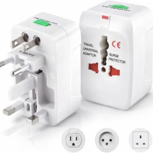 Kit 2 Adaptadores Universal de Tomada para Viagem 150+ Países EUA UK EU AU JP com Proteção contra Surtos