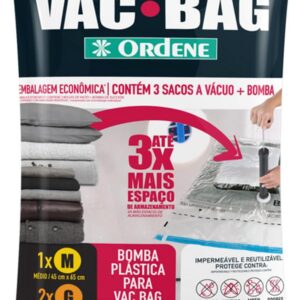 Ordene - Conjunto de Sacos à Vácuo para Armazenamento, Contém 1 Saco Médio (45cmx65cm), 2 Sacos Grandes (55comx90cm) + Bomba Plástica, Linha Vac Bag