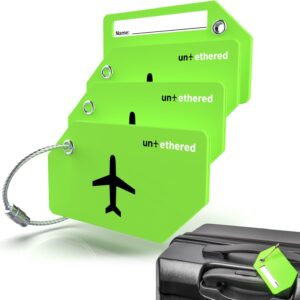 Untethered Conjunto de 4 etiquetas de bagagem | Etiquetas de bagagem duráveis para malas e bolsas de viagem | Identificadores de identificação e identificação de nome | Etiquetas de mala para